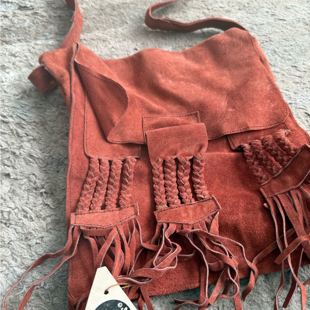 Rust Suede Fringe Crossbody Bag